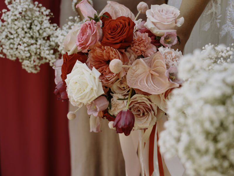 A Vibrant Fall Wedding at C&C by the Lake: Bright Pink and Red Hues, a Bubble Exit, and a Stunning Fireworks Finale